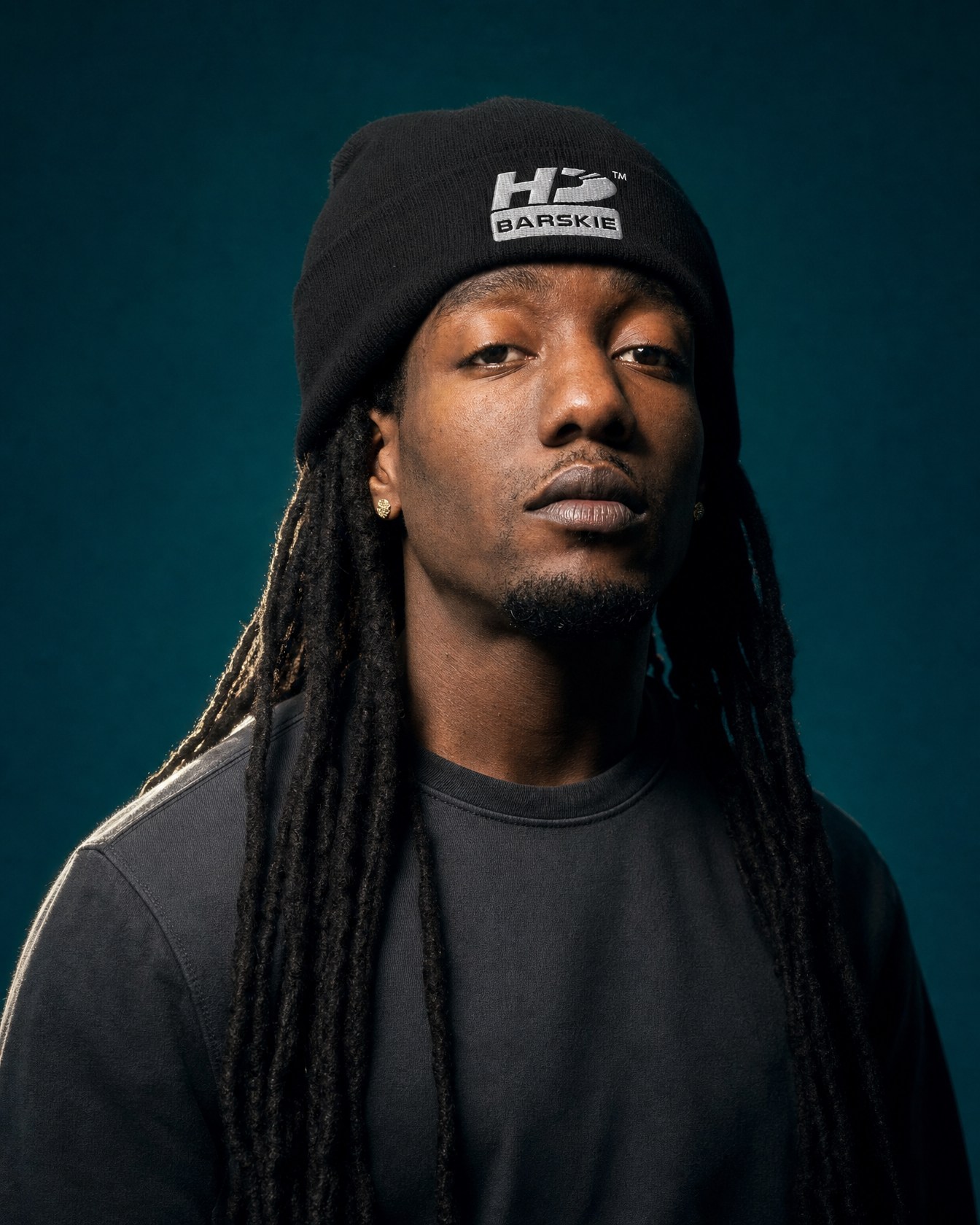 HD Barskie Signature Beanie worn by Barskie in a moody color-pop portrait lookbook shot